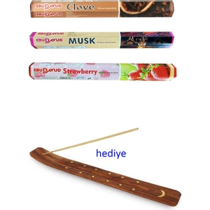 3 Paket 20 Çubuklu Tütsü Musk - Clove - Strawberry - Kayık Hediyeli