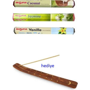 3 Paket 20 Çubuklu Tütsü Jasmine - Coconut - Vanilla - Kayık Hediyeli