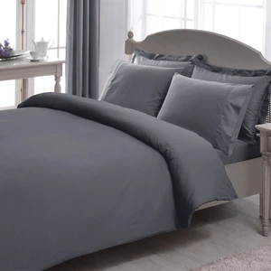 -  Antrasit Stripe Pamuk Saten King Size Nevresim Takımı