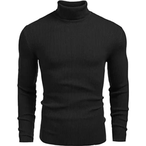 Siyah Unisex Tam Balıkçı Yaka Triko Kazak