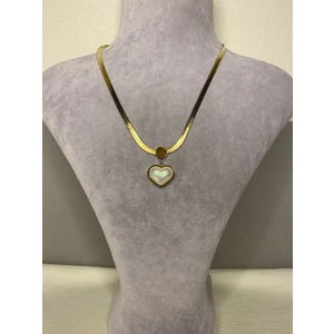 Zeyna Accessories Sedef Kalp Figürlü Italyan Yassı Zincir Antialerjik Paslanmaz Çelik Kolye