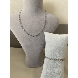 Zeyna Accessories Sallantılı Boncuklu Ince Zincir Kararmaz Antialerjik Paslanmaz Çelik Kolye ve Bileklik Set