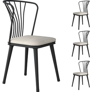 JB104 Metal Sandalye 4'lü Mutfak Yemek Masası Sandalyesi Krem
