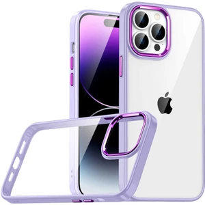 Caseart Apple iPhone 14 Pro Max Kapak Metal Kamera Korumalı Arkası Şeffaf Silikon Kılıf - Lila