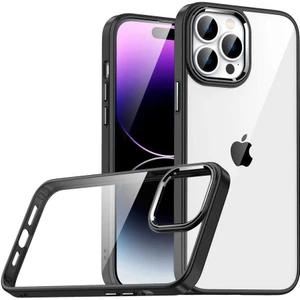 Caseworld Apple iPhone 14 Pro Kapak Metal Kamera Korumalı Arkası Şeffaf Silikon Kılıf - Siyah