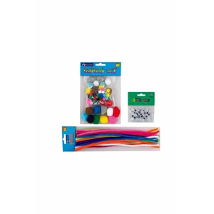 Fly Color Ponpon Set 50'li + Oynar Göz 12MM 50'li + Şönil 30 cm 25'li El Işi Anaokulu Seti