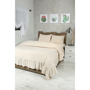 Naturel Fırfırlı Yatak Örtüsü Takımı Çift Kişilik Vintage 220X240 cm