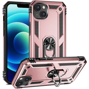 Kzy Apple iPhone 14 Plus Kapak Military Yüzüklü Stantlı Panzer Tank Kılıf - Rose Gold