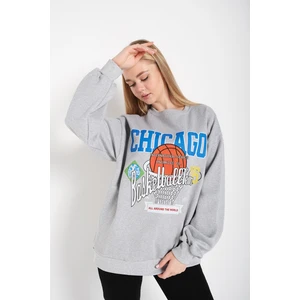 Kadın Chicago 76 Baskılı Oversize Sweatshirt