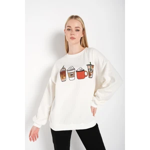 Kadın Oversize Coffee Baskılı Sweatshirt