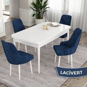 Concept Ram Serisi, 80X132 Açılabilir Beyaz Yemek Masası Takımı, 4 Babyface Kumaş Sandalye