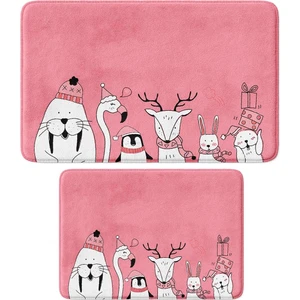 Sevimli Tasarımlı Yılbaşı Dekoru, Takım Banyo Paspası, Kaymaz Taban, Makinede Yıkanabilir, Yeni Yıl Paspası