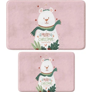 Sevimli Tasarımlı Yılbaşı Dekoru, Takım Banyo Paspası, Kaymaz Taban, Makinede Yıkanabilir, Yeni Yıl Paspası