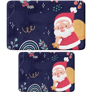 Sevimli Tasarımlı Yılbaşı Dekoru, Takım Banyo Paspası, Kaymaz Taban, Makinede Yıkanabilir, Yeni Yıl Paspası