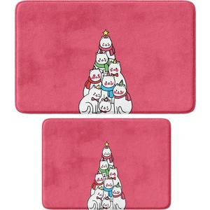 Sevimli Tasarımlı Yılbaşı Dekoru, Takım Banyo Paspası, Kaymaz Taban, Makinede Yıkanabilir, Yeni Yıl Paspası