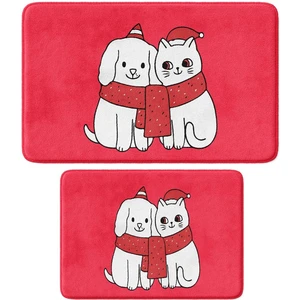 Sevimli Tasarımlı Yılbaşı Dekoru, Takım Banyo Paspası, Kaymaz Taban, Makinede Yıkanabilir, Yeni Yıl Paspası