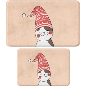 Sevimli Tasarımlı Yılbaşı Dekoru, Takım Banyo Paspası, Kaymaz Taban, Makinede Yıkanabilir, Yeni Yıl Paspası