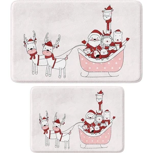 Sevimli Tasarımlı Yılbaşı Dekoru, Takım Banyo Paspası, Kaymaz Taban, Makinede Yıkanabilir, Yeni Yıl Paspası