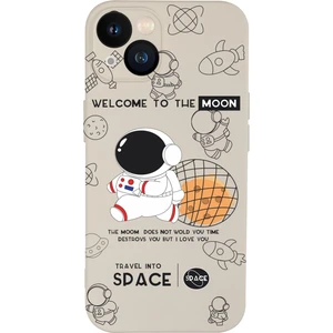 iPhone 13 Sevimli Astronot Desenli Premium Silikonlu Telefon Kılıfı