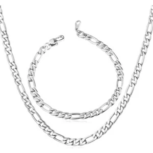 Adal Silver Erkek 925 Ayar Gümüş Figaro Kolye Bileklik Set