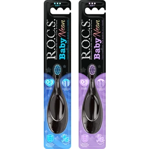 R.o.c.s. Baby Neon 0-3 Yaş Için Ekstra Yumuşak Diş Fırçası - 2'li Set - Mor+Mavi