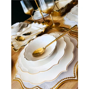 Casa De Bella Gold Detaylı  Porselen 48 Parça 12 Kişilik Lüks Yemek Takımı