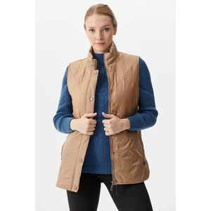 Kapitone Dik Yaka Içi Peluş Yelek - Bej