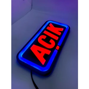 Leon Işık Açık Işıklı Özel Tabela - LED ile Neon Görünümlü Tabela 25X12CM