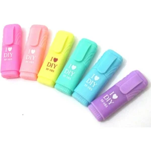 Fosforlu Kalem I Love Dıy Mottolu 6'lı Mini Fosforlu Kalem Seti-Pastel Renkler