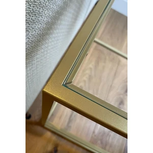 En Temiz Yan Sehpa Kare 45*45 Gold Renk Temperli Cam
