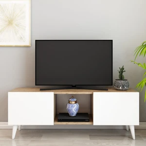 Izco Design Lena Tv Ünitesi 120 cm 2 Kapaklı Tv Sehpası Beyaz Atlantik Çam Renk