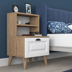 BD105 Komodin 2 Raflı Membran Çekmeceli Komodin Sepet Ceviz - Beyaz