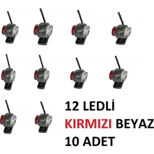 Mini Takoz Lamba 12 Ledli Kırmızı  Beyaz 10 Adet Yüksek Işık