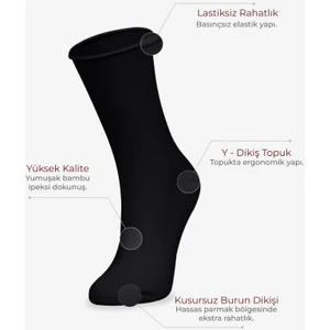 Roll Top Lastiksiz Kadın Siyah Bambu Soket Çorap