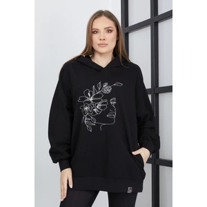Banada Moda Kadın Line Art Baskılı Oversize Sweatshirt Oversize