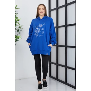 Banada Moda Kadın Line Art Baskılı Oversize Sweatshirt Oversize