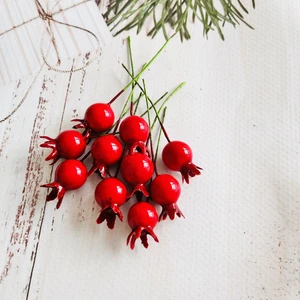 Tuğset Etiket Yılbaşı Yapay Çiçek Kokina  Mini Telli Berry Nar 10 Adet