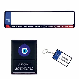 Plakalık Kişiye Özel Araç Plakalık Ruhsat Kabı Anahtarlık Set