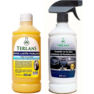 Terlans Lastik Parlatıcı Jel ve Parfümlü Torpido Parlatıcı 2 x 500 ml + Mikrofiber Bez ve Uygulama Süngeri