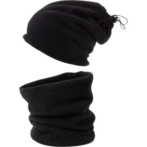 Axe Sportswear Unisex Siyah Kışlık Şapka Bere Olabilen Ipli Polar Boyunluk 2'li Set