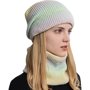 Kışlık Kadın Kasketleri Snood Setleri Degrade Renkli Örme Şapka Isıtıcı (Yurt Dışından)