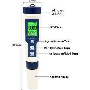 5in1 Dijital Ph/tds/ec/tuzluluk/sıcaklık Metre Işıklı Test Cihazı Iletkenlik Kalem Model-5in1 Tds Metre