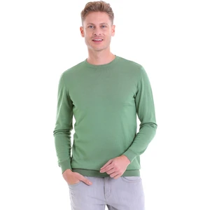 Yeşil Regular Fit Düz Yün Bisiklet Yaka Triko Kazak