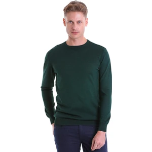 Koyu Yeşil Regular Fit Düz Yün Bisiklet Yaka Triko Kazak