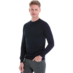 Lacivert Regular Fit Düz Yün Bisiklet Yaka Triko Kazak