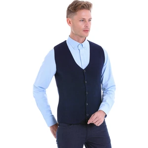 Lacivert Regular Fit Desenli Yün V Yaka Triko Yelek