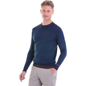 Indigo Regular Fit Çizgili Yün Bisiklet Yaka Triko Kazak