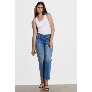Straight Fit Düz Kesim Yüksek Bel Esnek Jean Kot Pantolon