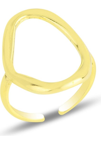 Gümüş Altın Yaldızlı Ayarlamalı Oval Yüzük