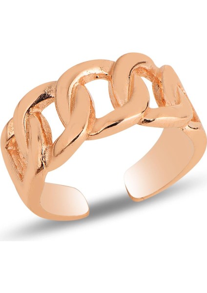 Gümüş Rose Ayarlamalı Kalın Zincir Yüzük